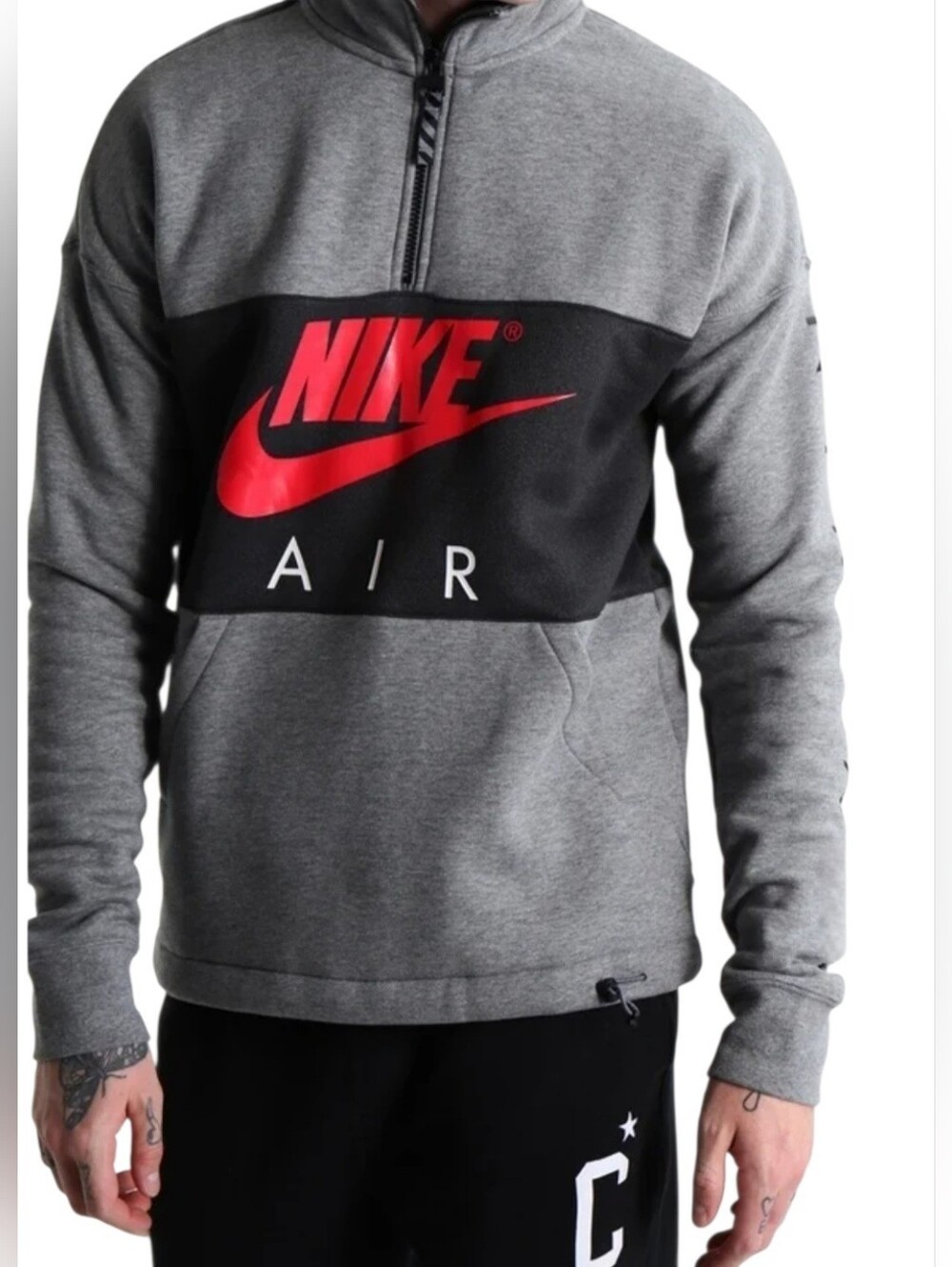 Nike Air Geay & Black Quarter Zip Pullover Sweatshirt Sz XL